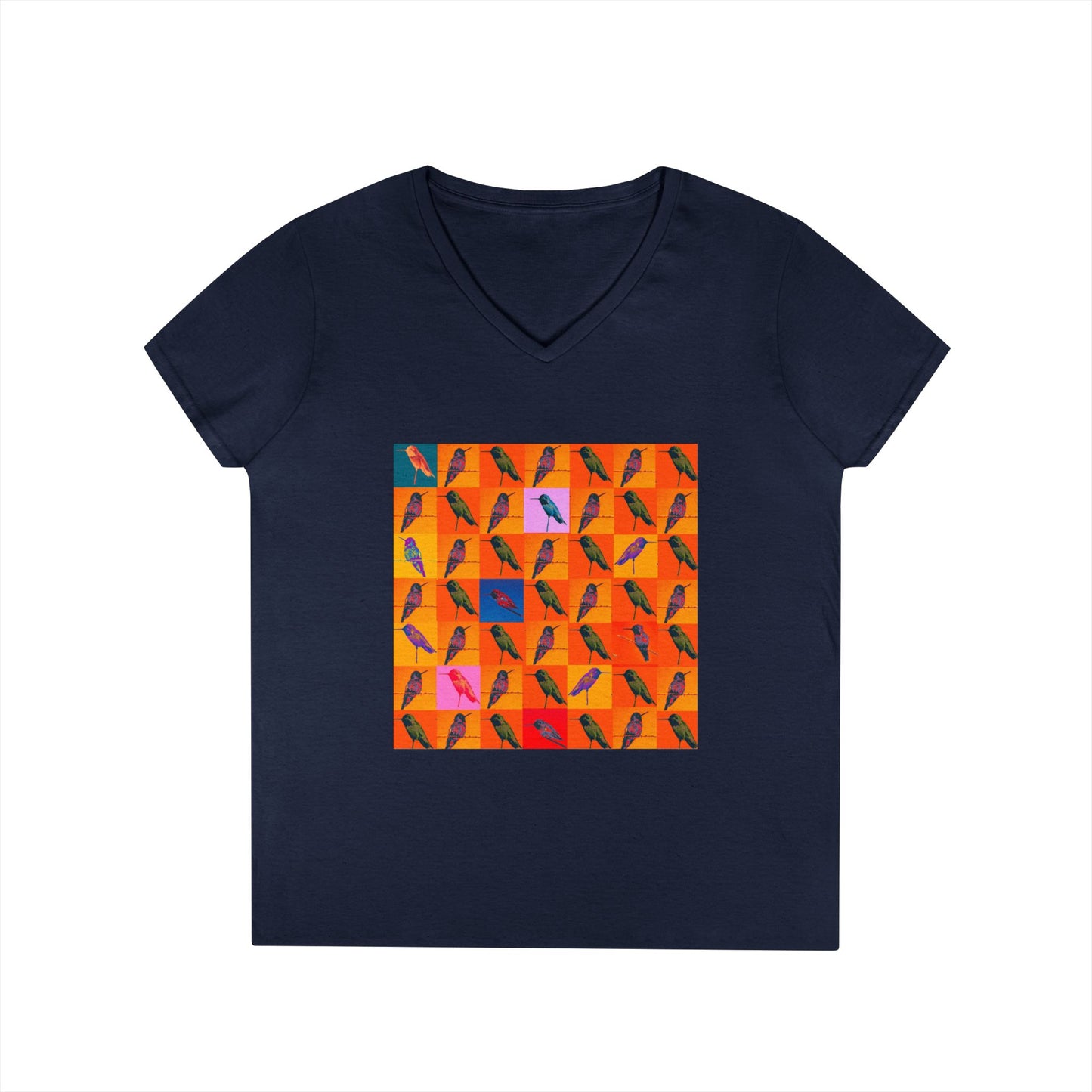Ladies' V-Neck T-Shirt - Hummingbird Collage