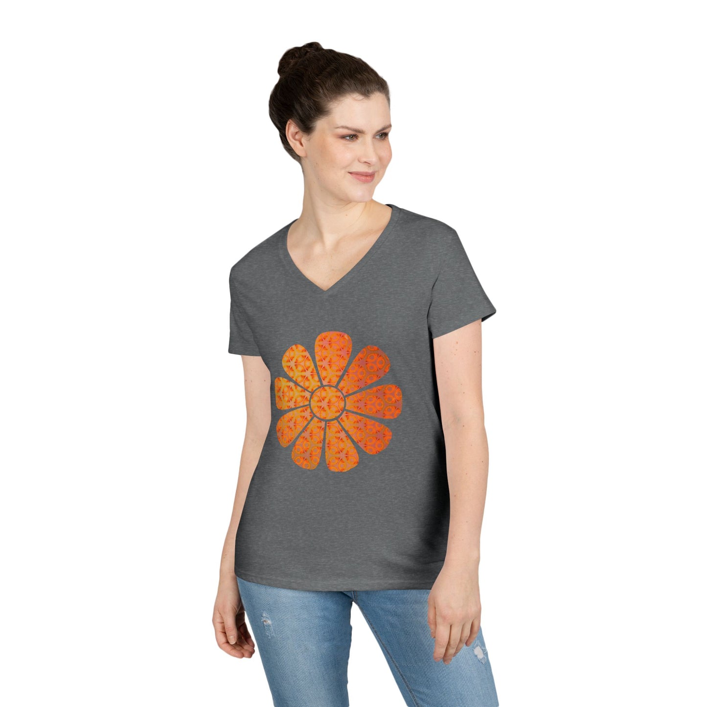 Ladies' V-Neck T-Shirt - Batik Flower