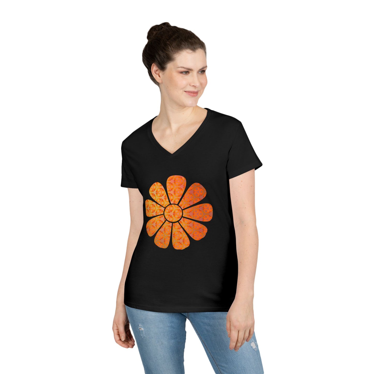 Ladies' V-Neck T-Shirt - Batik Flower