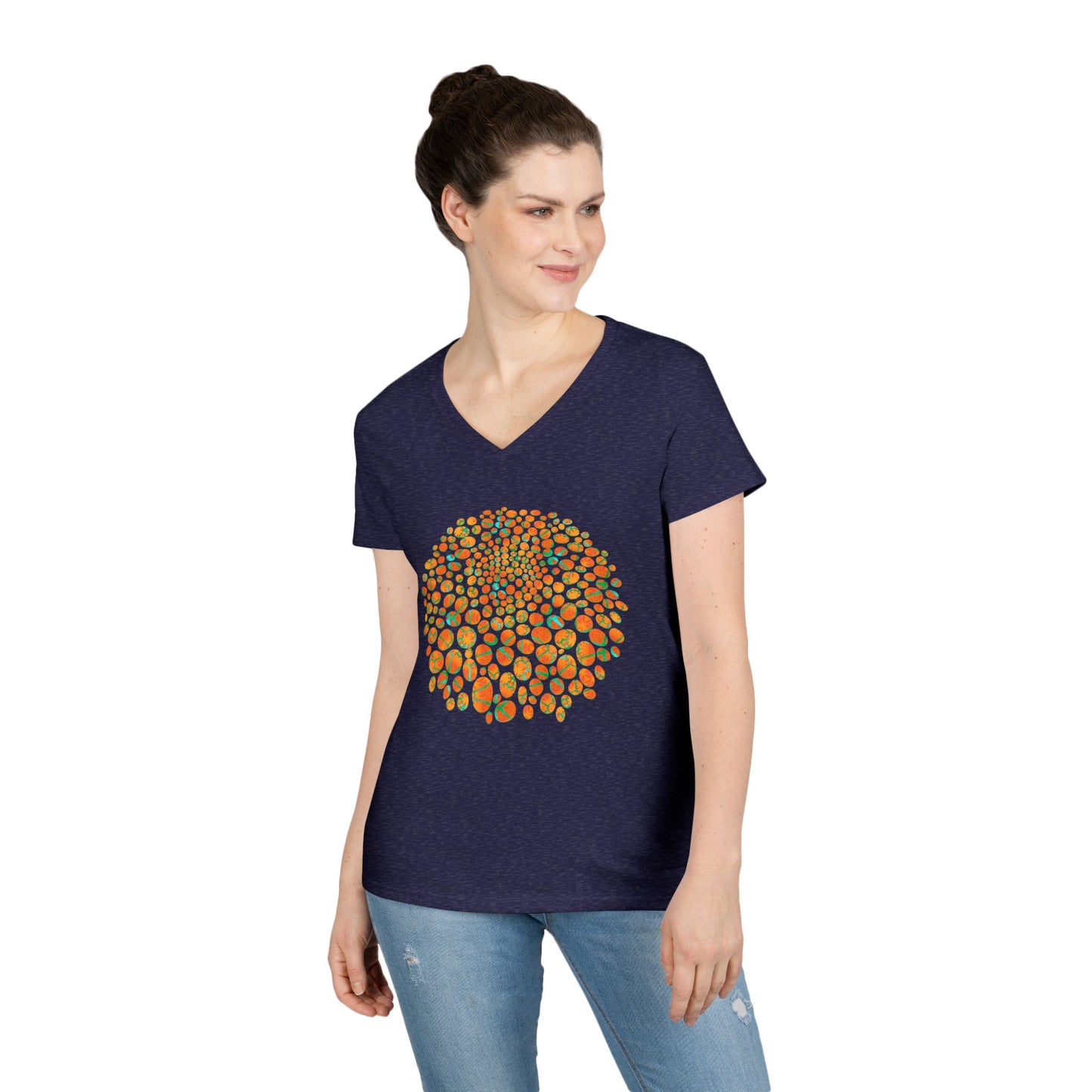 Ladies' V-Neck T-Shirt - Cracked Batik Eyes Bubbles