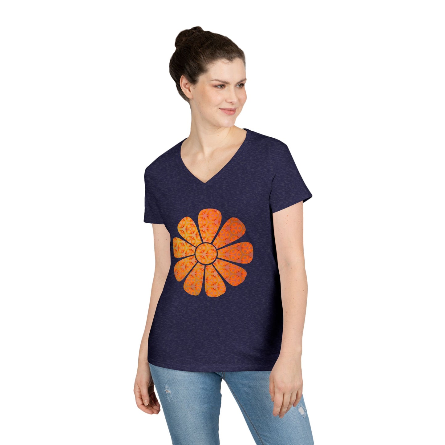 Ladies' V-Neck T-Shirt - Batik Flower