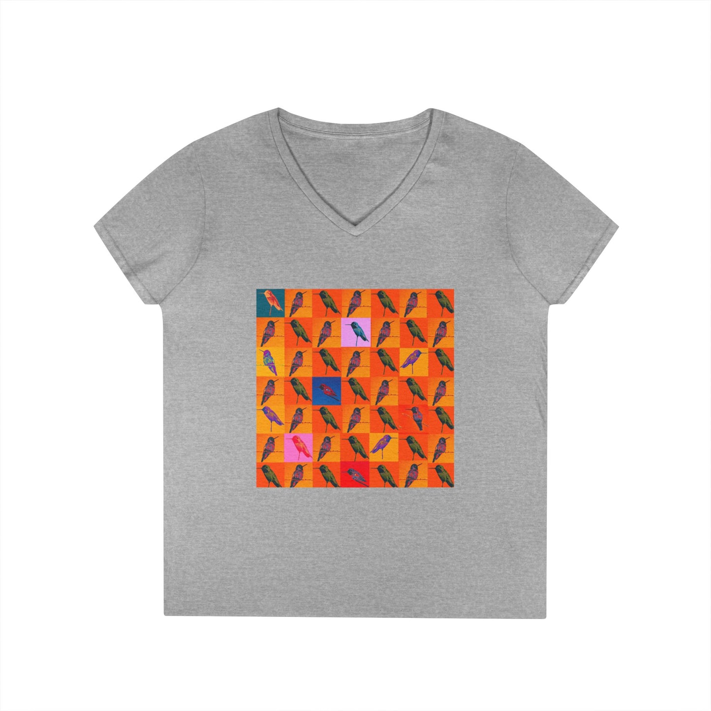 Ladies' V-Neck T-Shirt - Hummingbird Collage
