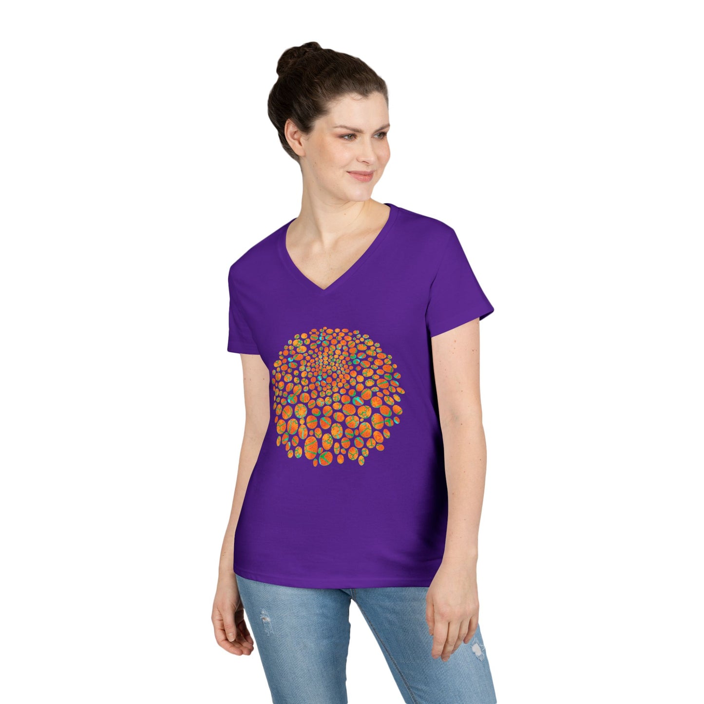 Ladies' V-Neck T-Shirt - Cracked Batik Eyes Bubbles