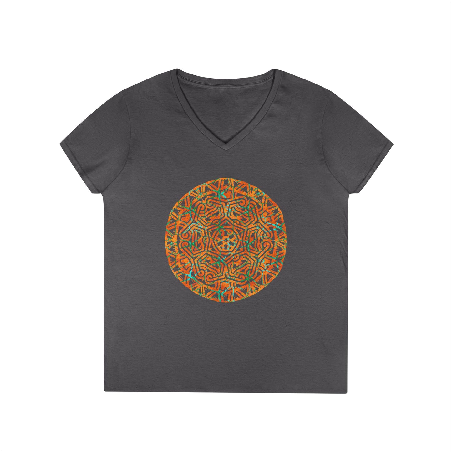Ladies' V-Neck T-Shirt _ Cracked Batik Mandala