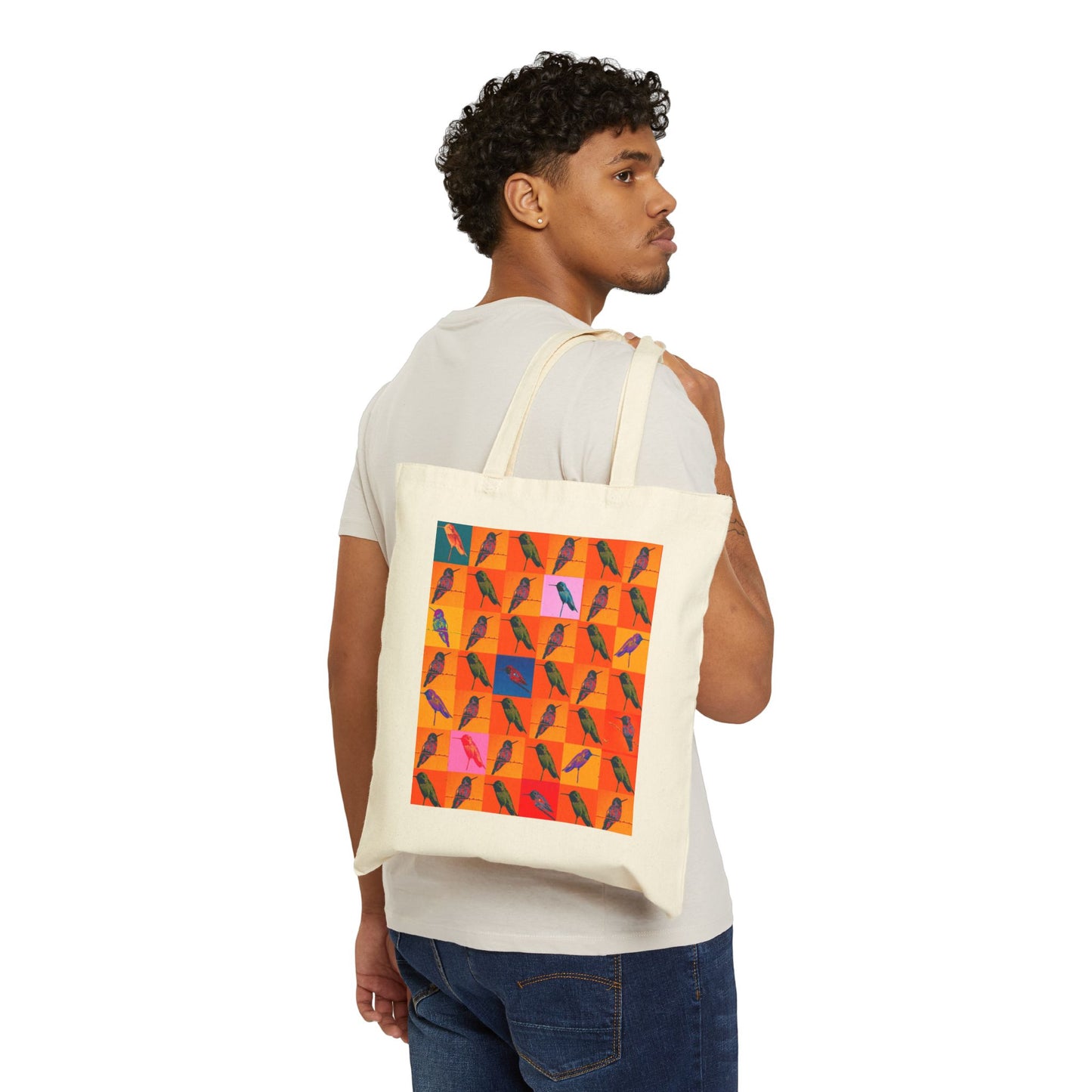 Cotton Canvas Tote Bag - Hummingbird Collage