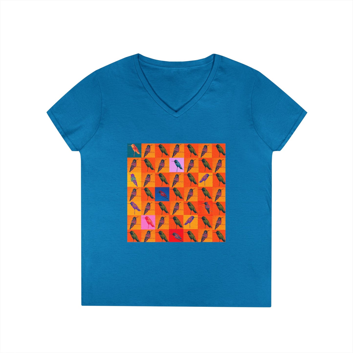 Ladies' V-Neck T-Shirt - Hummingbird Collage