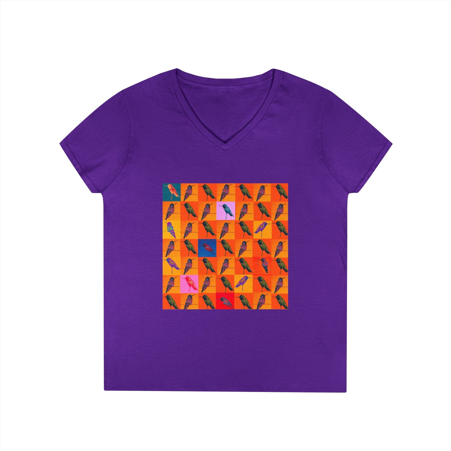 Ladies' V-Neck T-Shirt - Hummingbird Collage