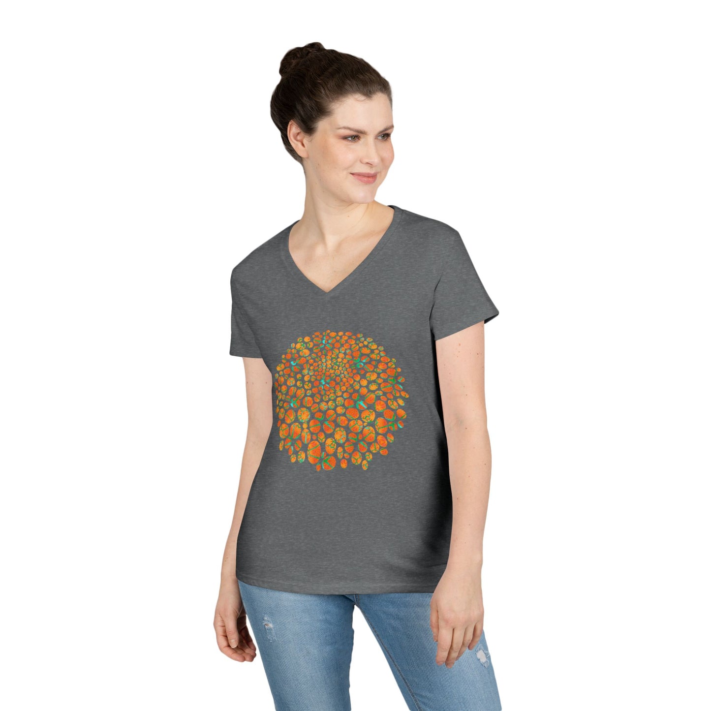 Ladies' V-Neck T-Shirt - Cracked Batik Eyes Bubbles