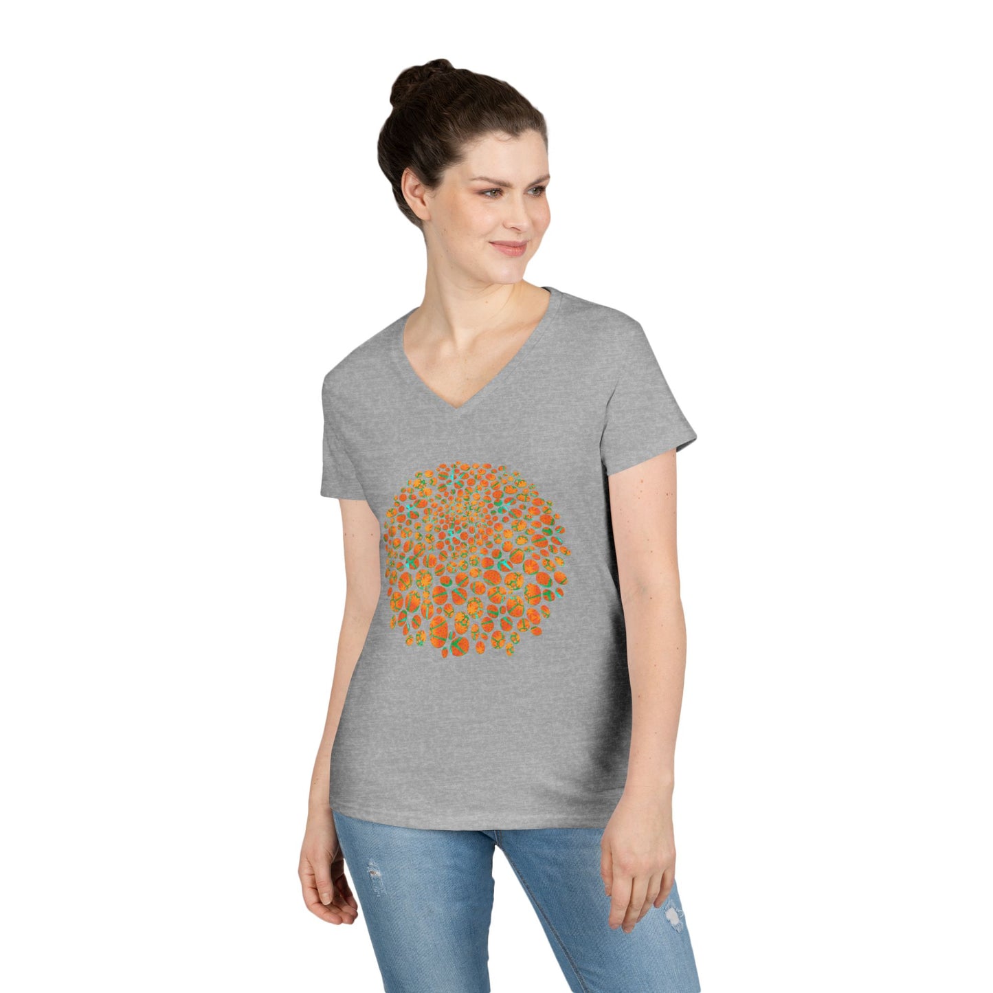 Ladies' V-Neck T-Shirt - Cracked Batik Eyes Bubbles