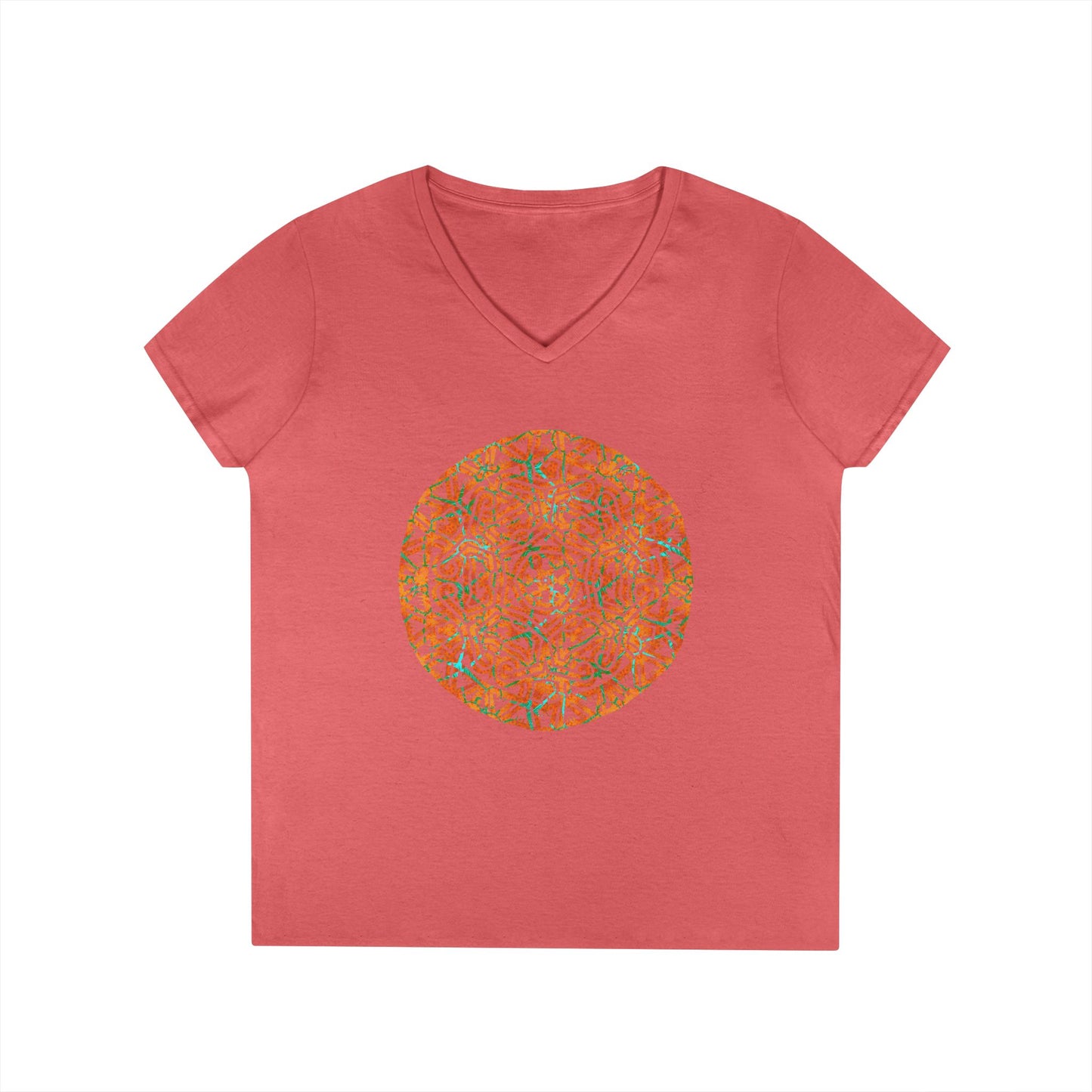Ladies' V-Neck T-Shirt _ Cracked Batik Mandala
