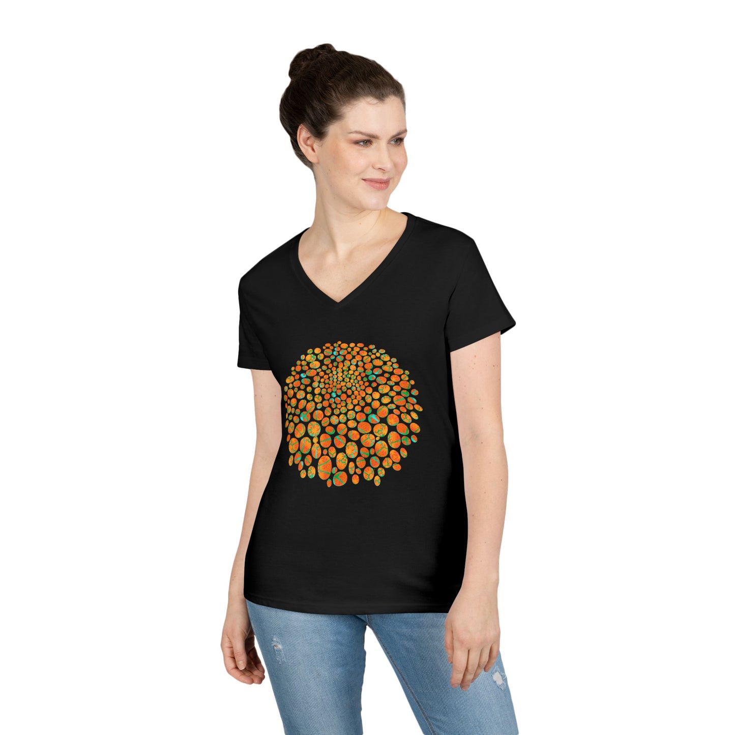 Ladies' V-Neck T-Shirt - Cracked Batik Eyes Bubbles