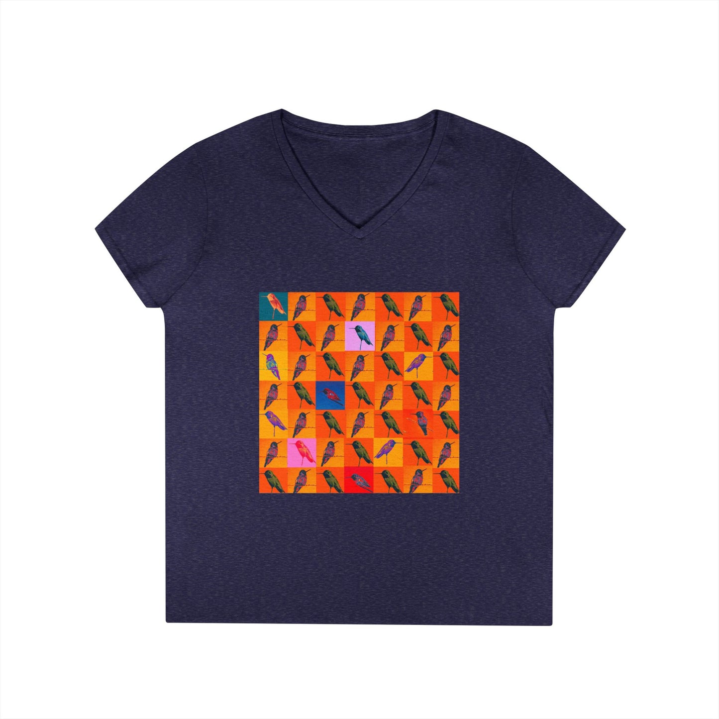 Ladies' V-Neck T-Shirt - Hummingbird Collage