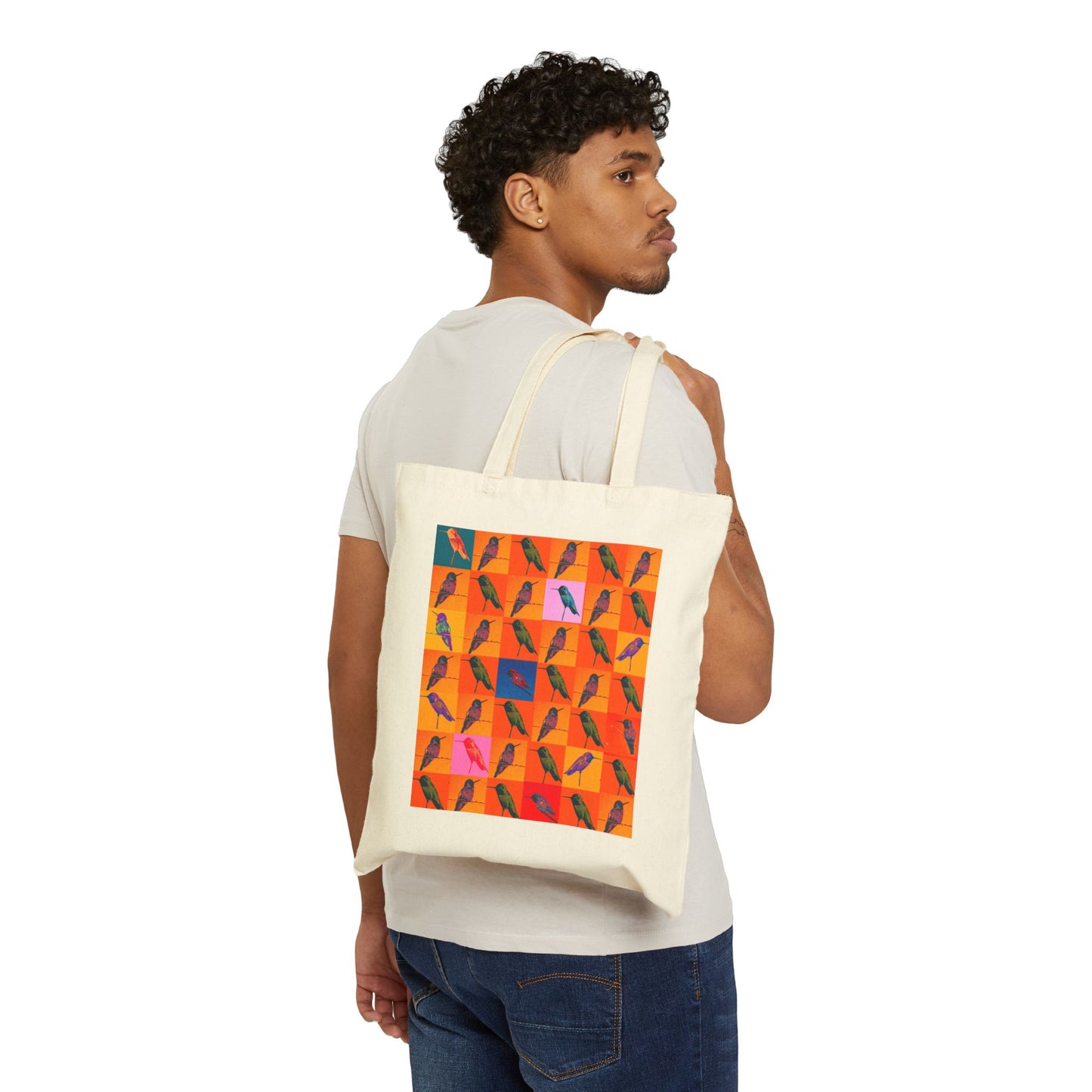 Cotton Canvas Tote Bag - Hummingbird Collage