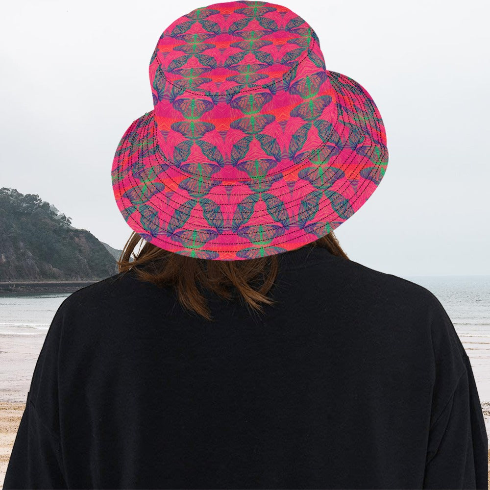 Women's All Over Print Bucket Hat - Red Thermal Butterfly
