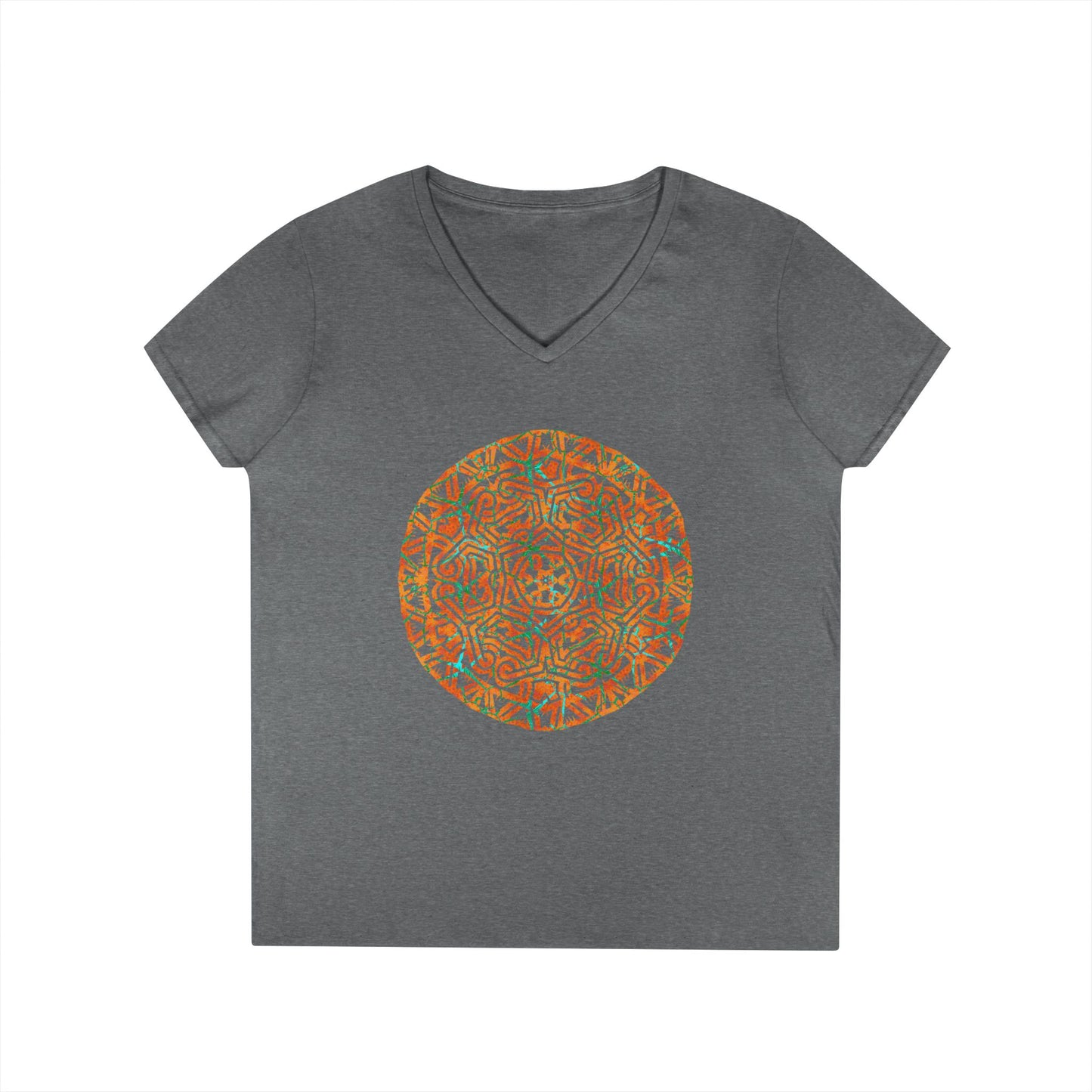 Ladies' V-Neck T-Shirt _ Cracked Batik Mandala