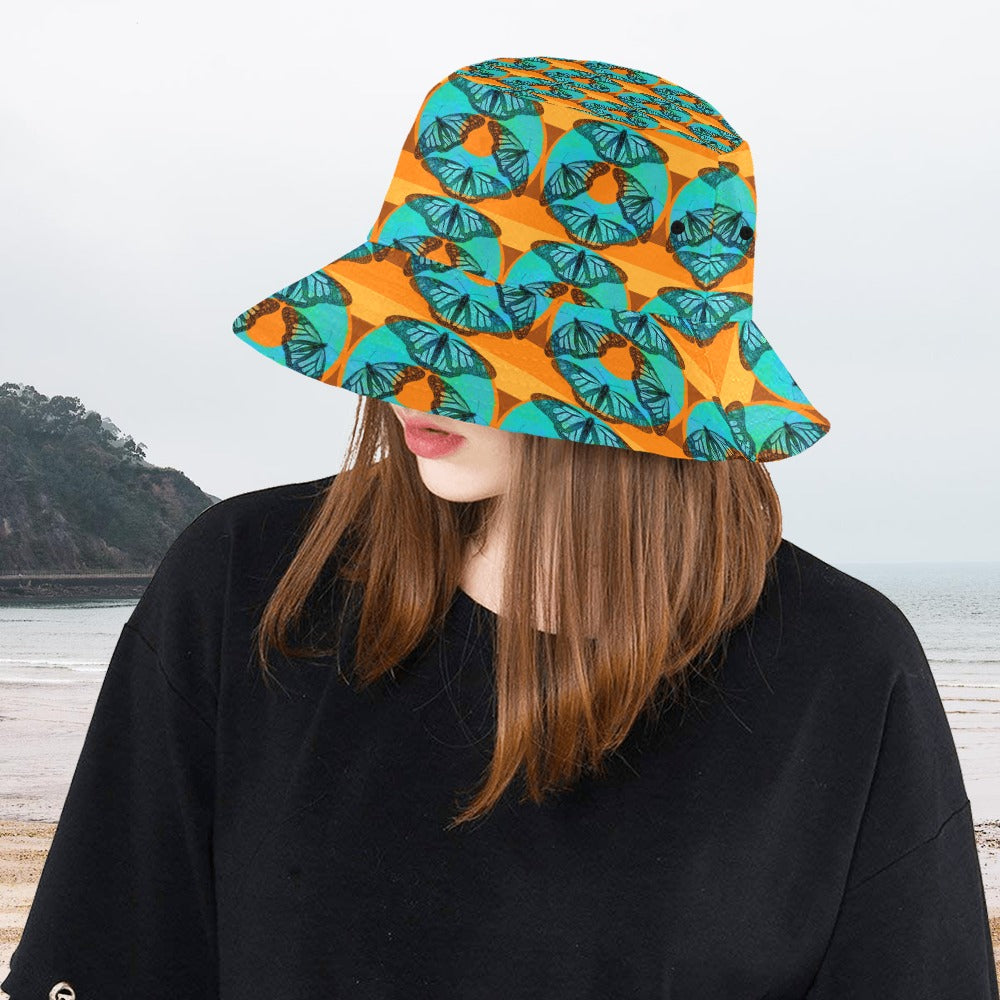 Women's All Over Print Bucket Hat - Blue Donut Butterfly
