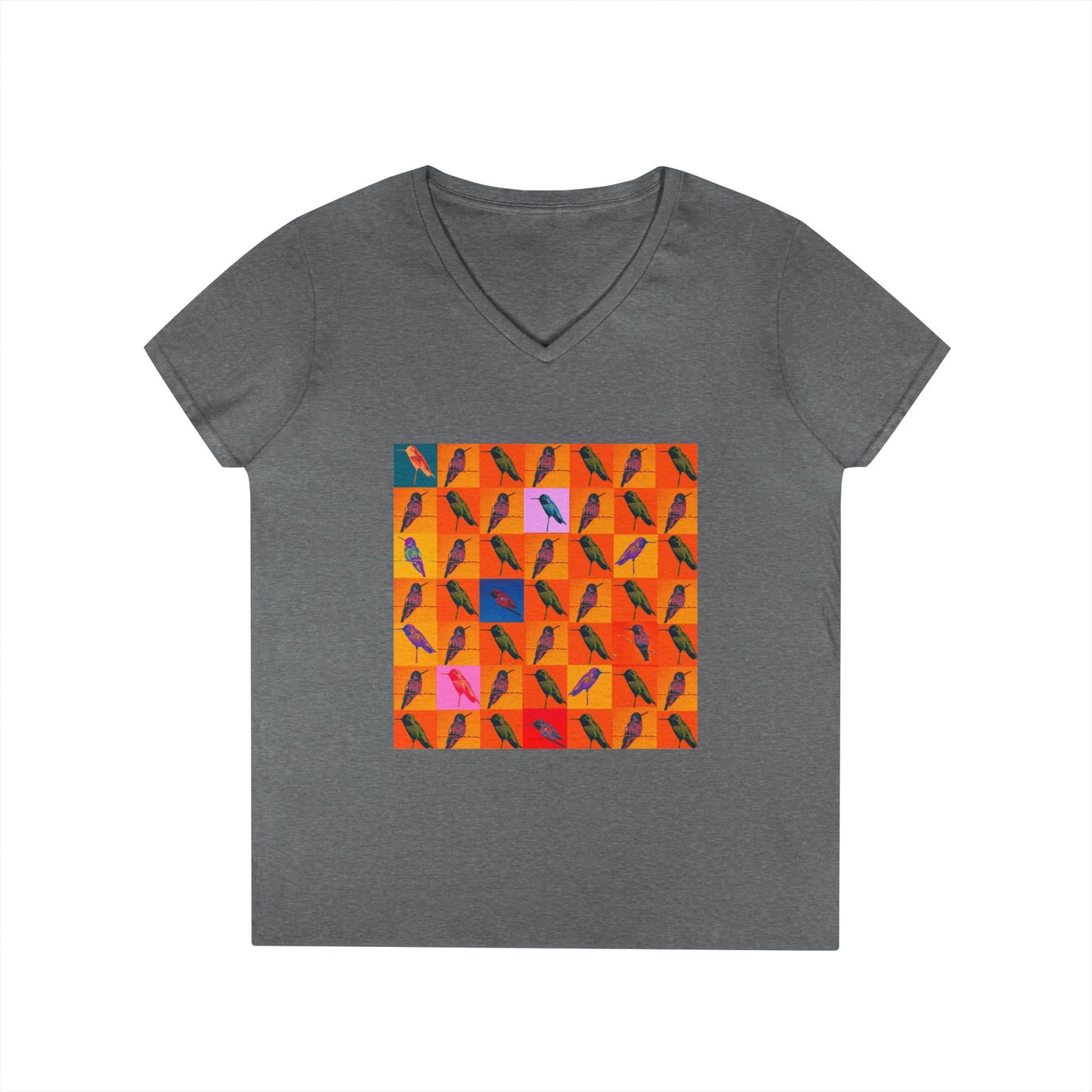 Ladies' V-Neck T-Shirt - Hummingbird Collage