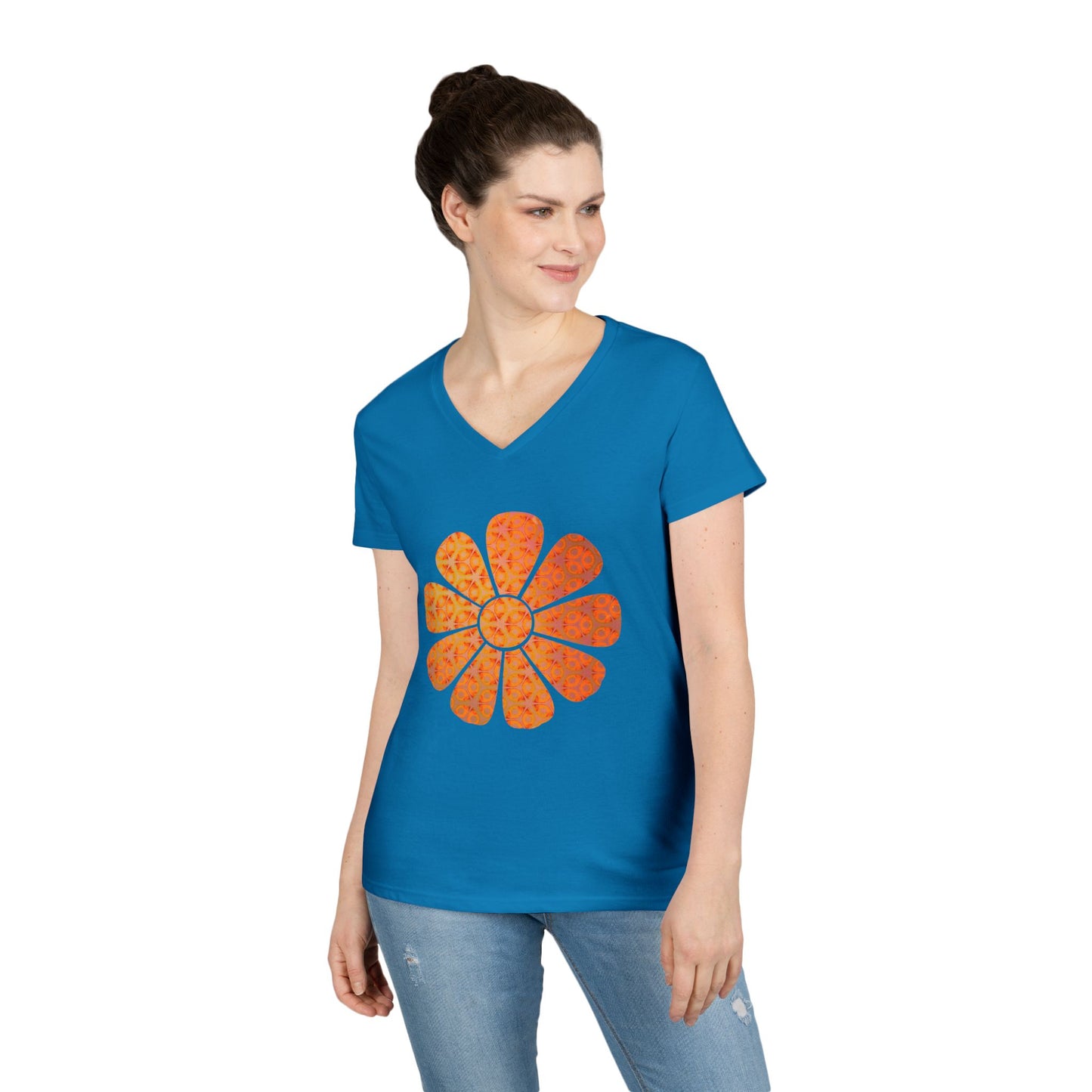 Ladies' V-Neck T-Shirt - Batik Flower