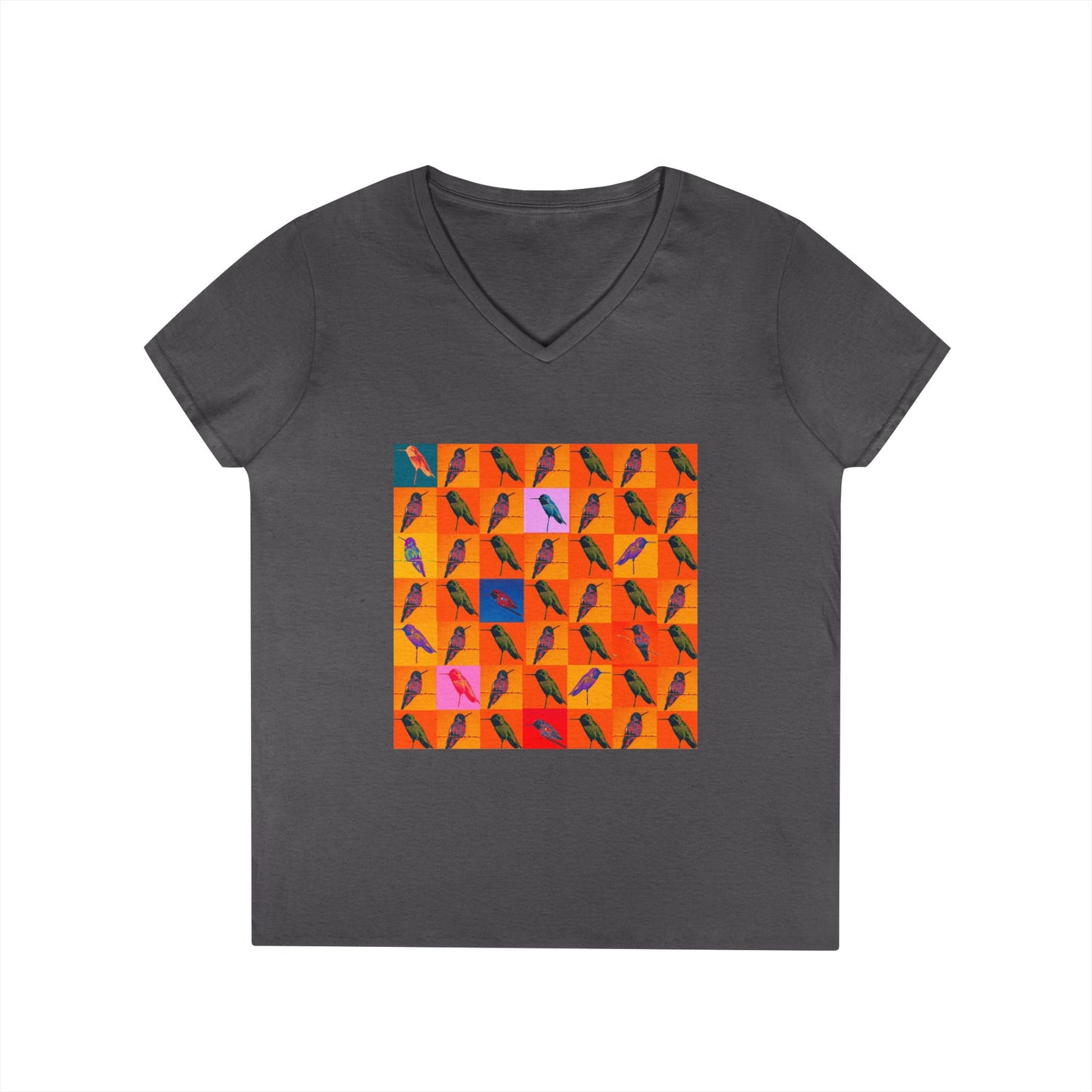 Ladies' V-Neck T-Shirt - Hummingbird Collage