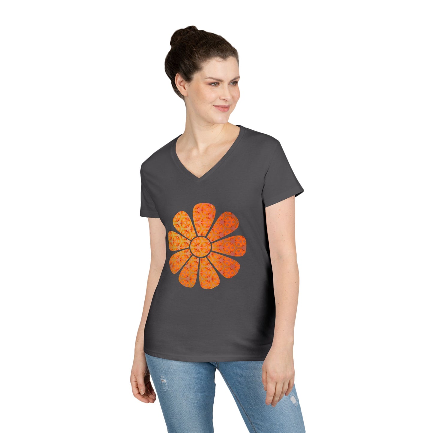Ladies' V-Neck T-Shirt - Batik Flower