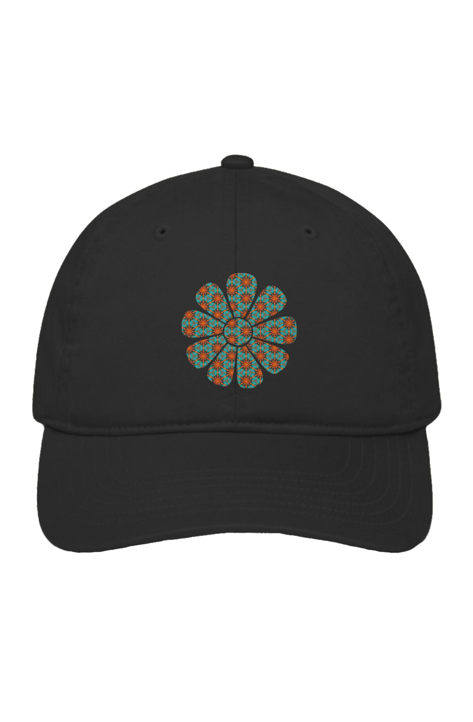 Organic Cotton Baseball Cap - Red Hummingbird Circle Flower