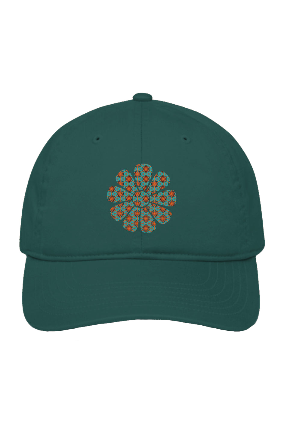 Organic Cotton Baseball Cap - Red Hummingbird Circle Flower
