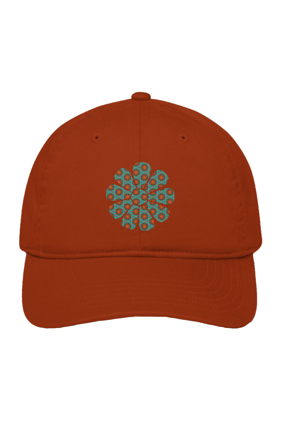 Organic Cotton Baseball Cap - Red Hummingbird Circle Flower