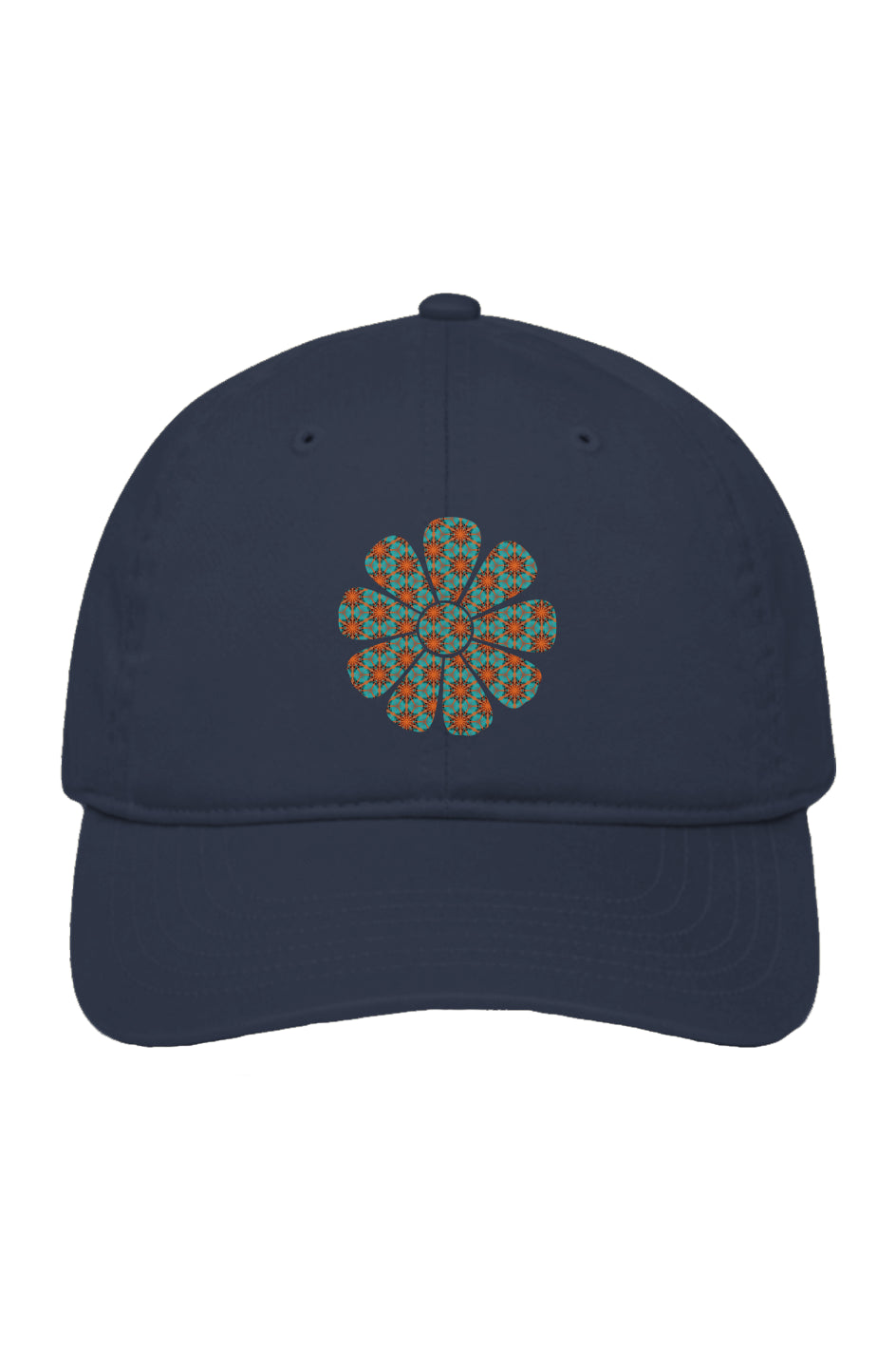 Organic Cotton Baseball Cap - Red Hummingbird Circle Flower