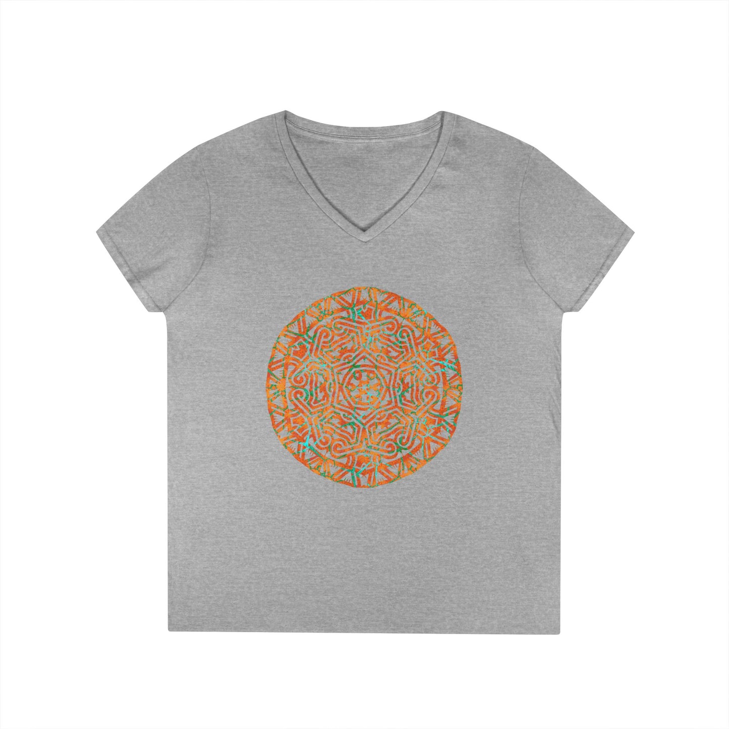 Ladies' V-Neck T-Shirt _ Cracked Batik Mandala