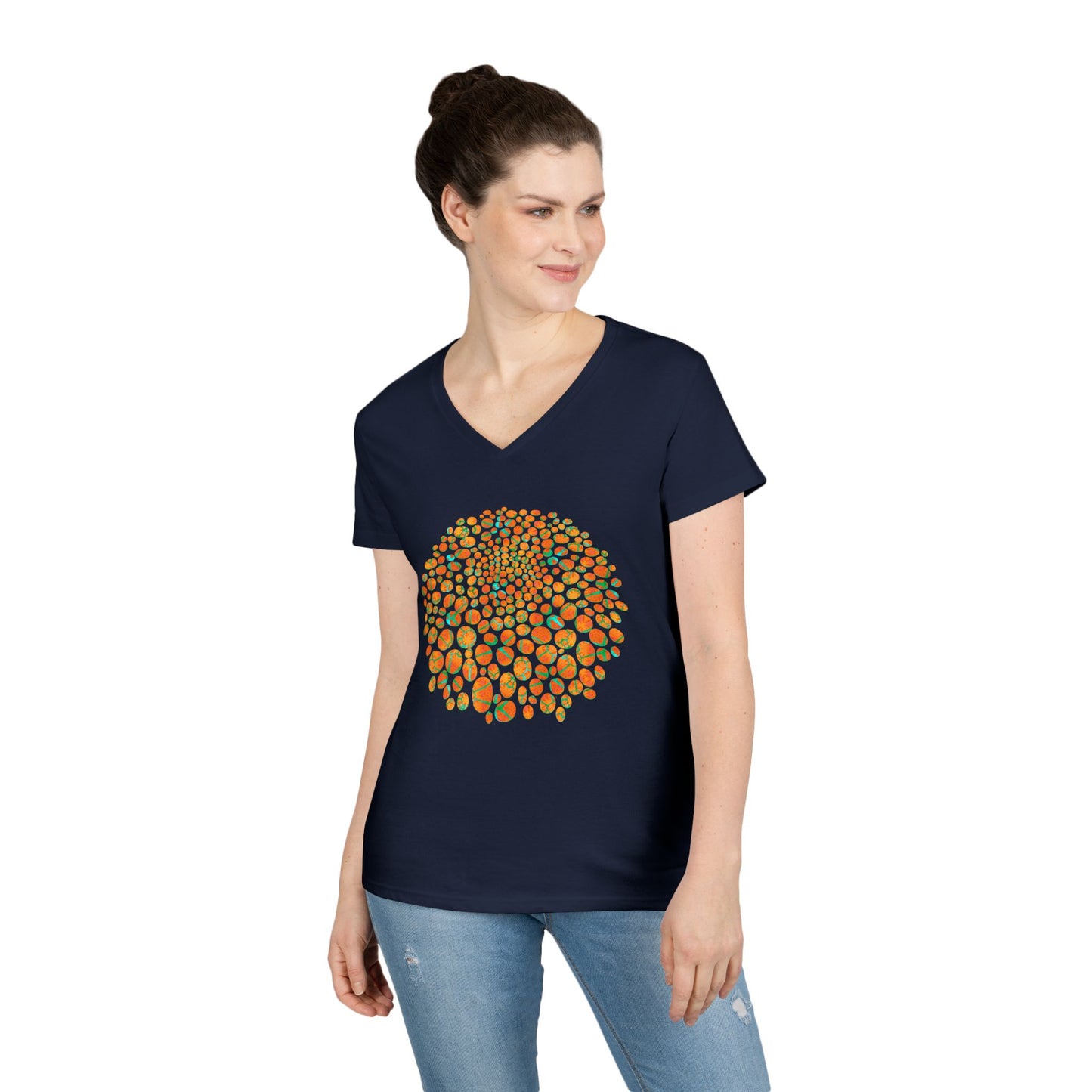 Ladies' V-Neck T-Shirt - Cracked Batik Eyes Bubbles