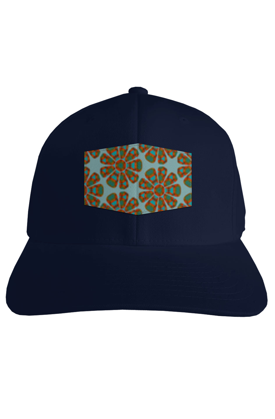 Fitted Cap - Red Papaya Flower Circle Pattern