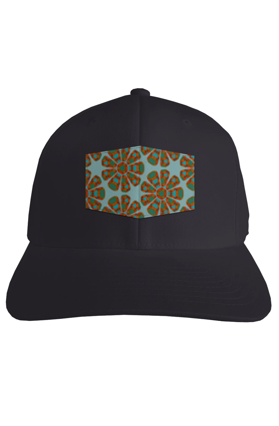 Fitted Cap - Red Papaya Flower Circle Pattern