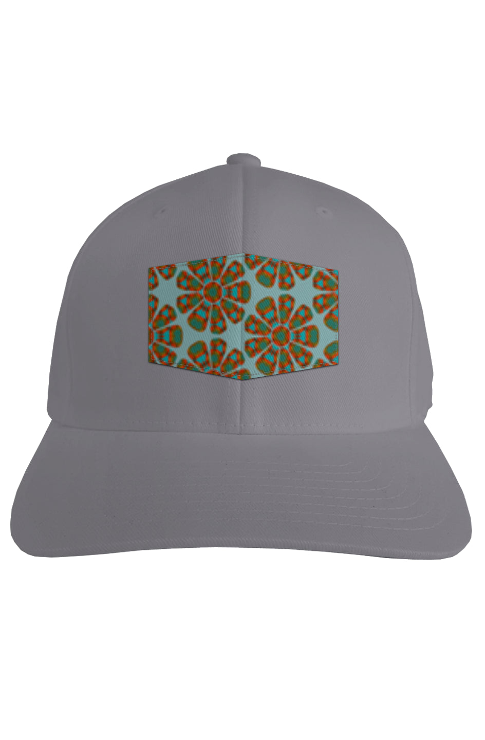 Fitted Cap - Red Papaya Flower Circle Pattern