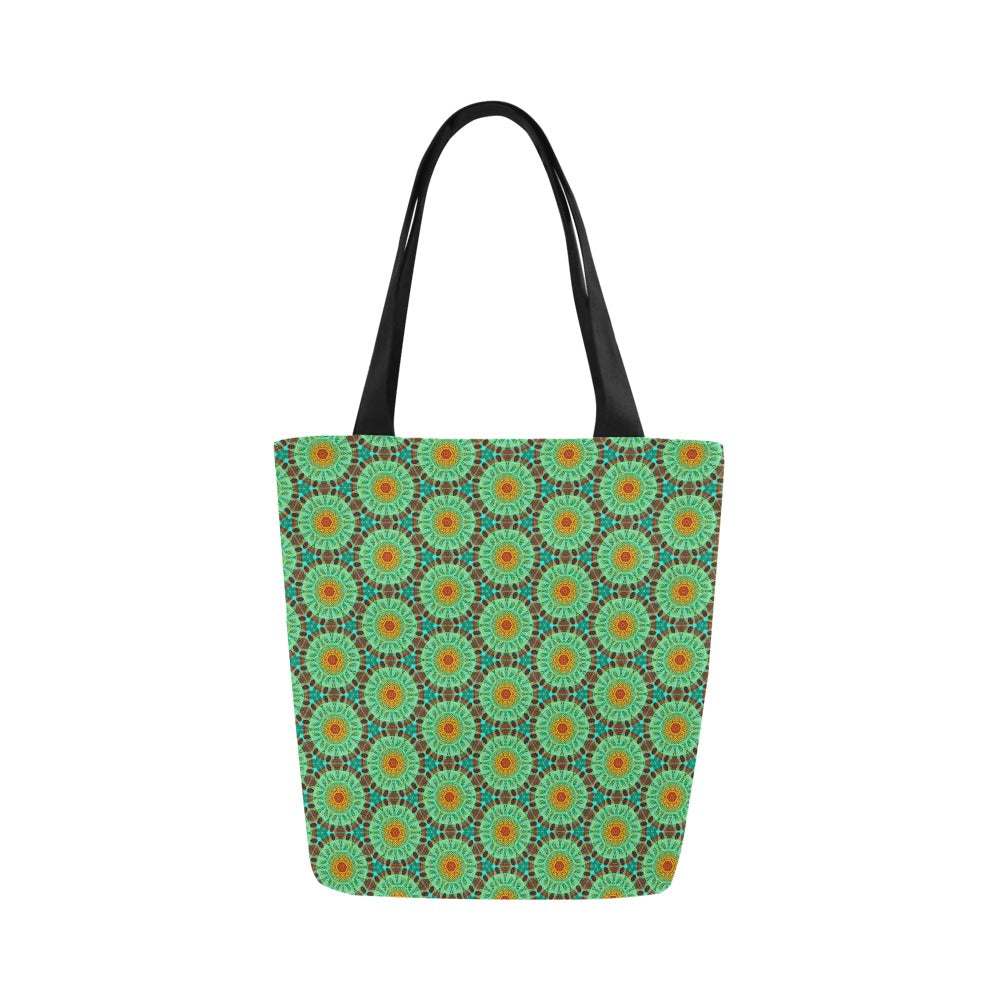 Canvas Tote Bag All Over Print - Green Tapa Circles
