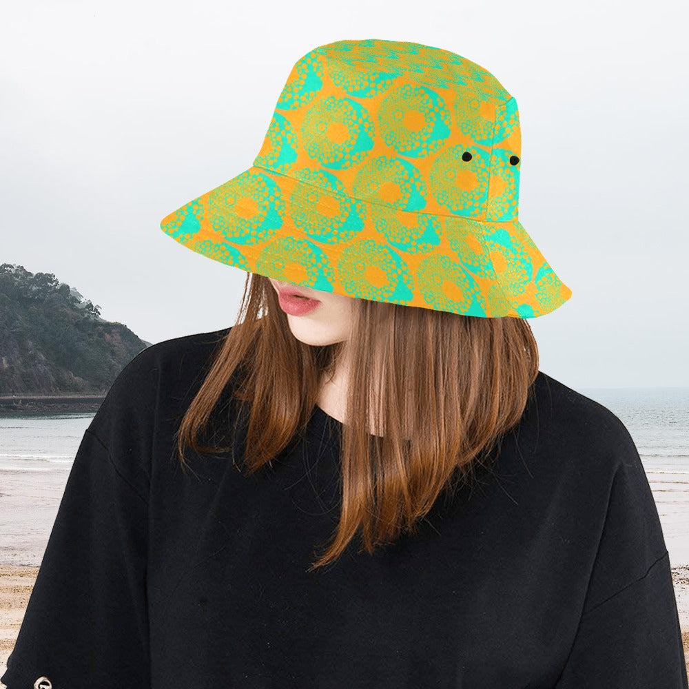 Women's All Over Print Bucket Hat - Psychedelic Orange Donut