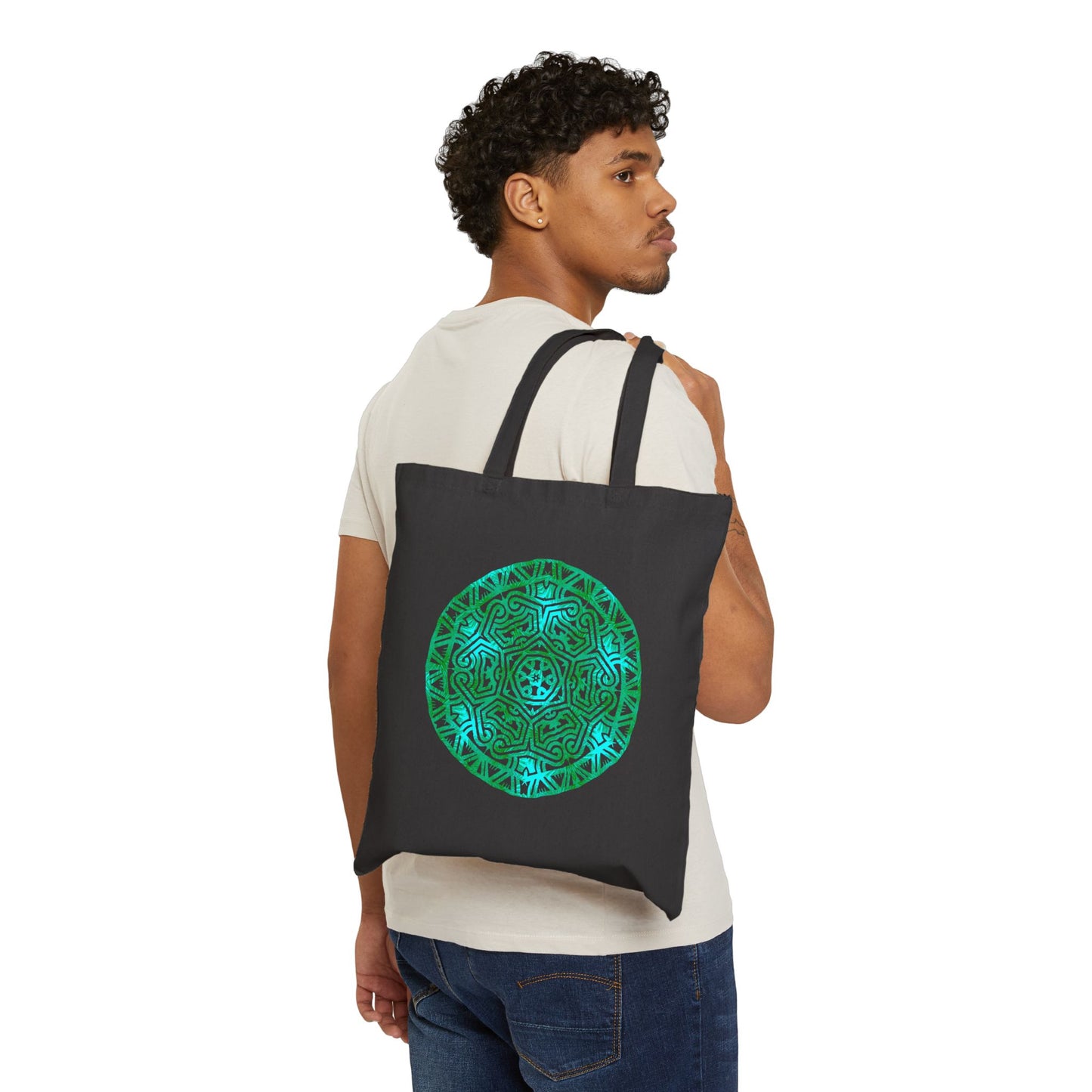 Cotton Canvas Tote Bag - Fuzzy Palm Mandala