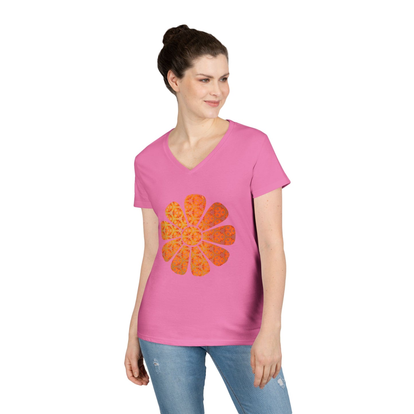 Ladies' V-Neck T-Shirt - Batik Flower