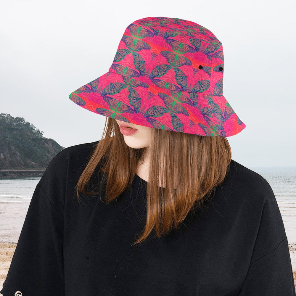 Women's All Over Print Bucket Hat - Red Thermal Butterfly