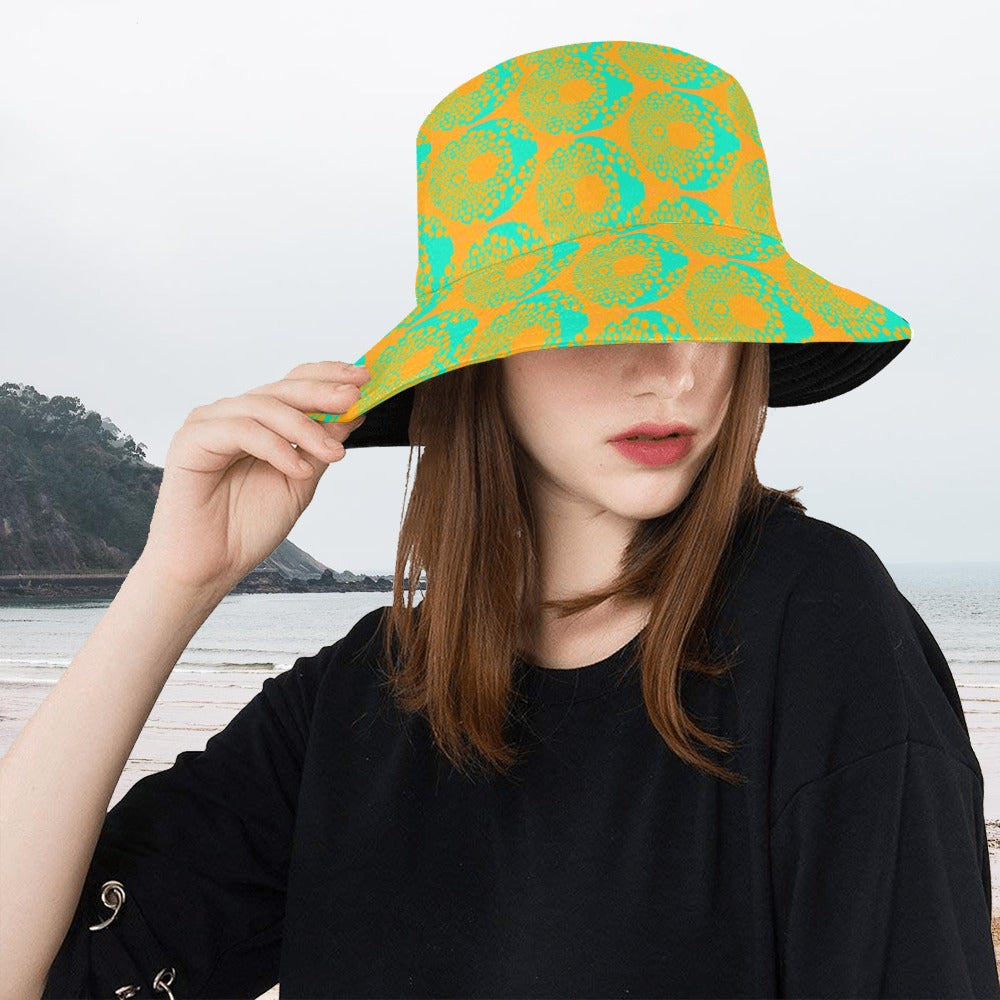 Women's All Over Print Bucket Hat - Psychedelic Orange Donut