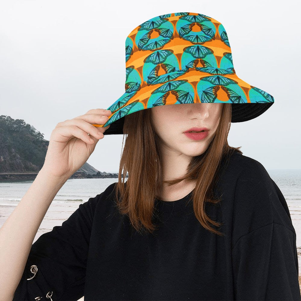 Women's All Over Print Bucket Hat - Blue Donut Butterfly