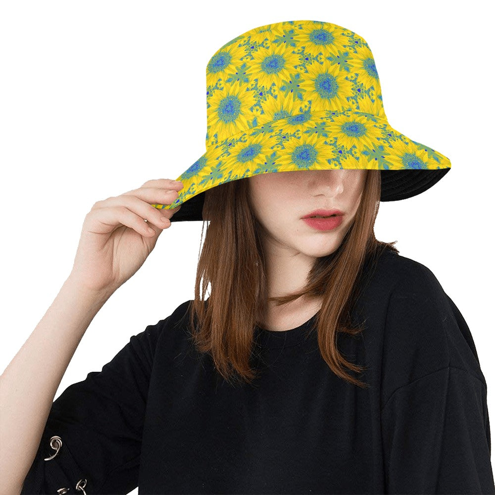 Women's All Over Print Bucket Hat - Vermont Sunflower