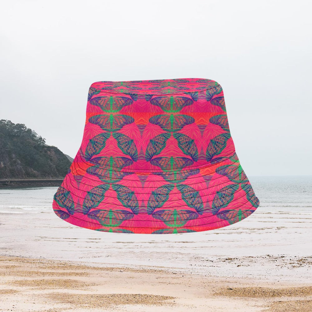 Women's All Over Print Bucket Hat - Red Thermal Butterfly