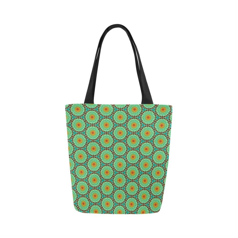 Canvas Tote Bag All Over Print - Green Tapa Circles