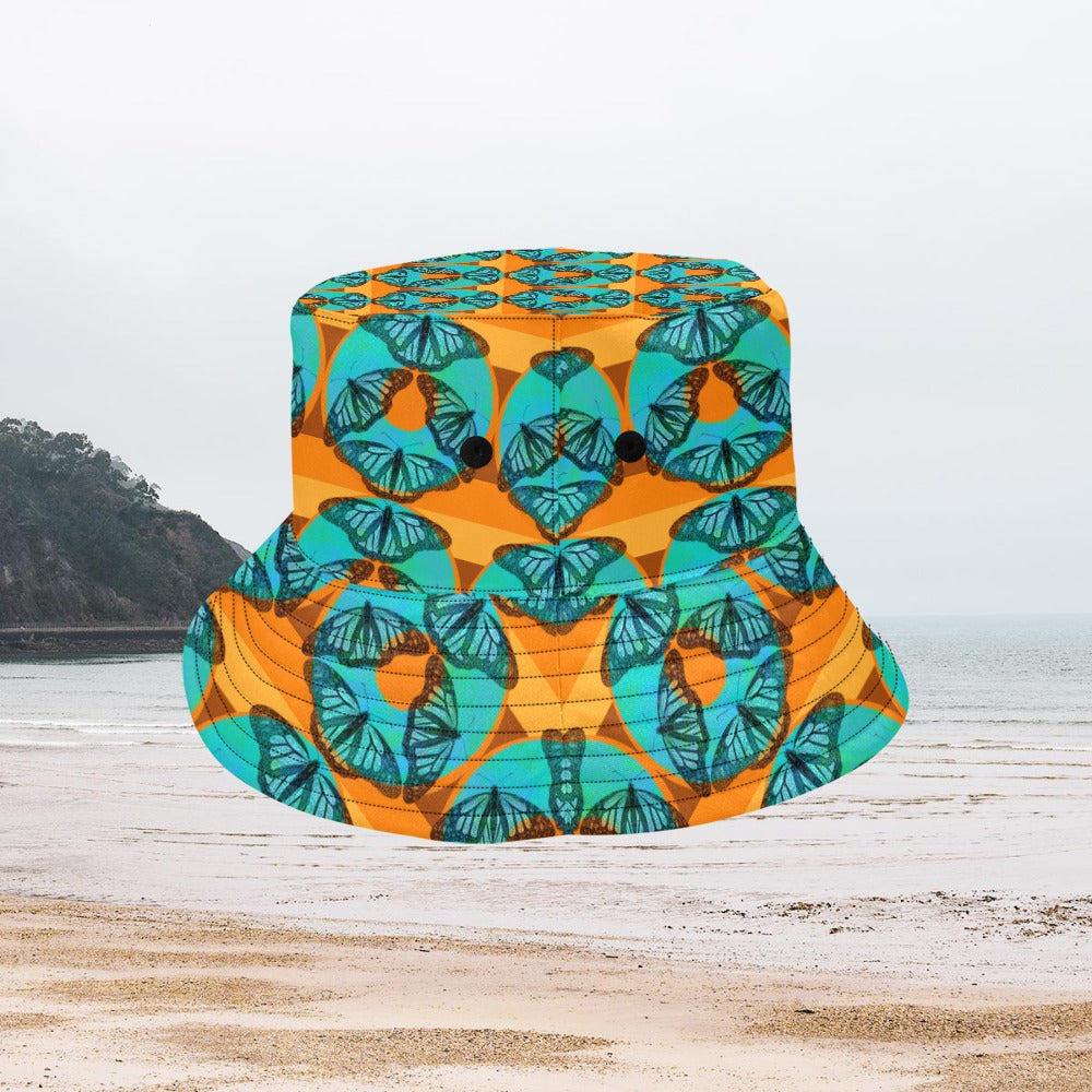 Women's All Over Print Bucket Hat - Blue Donut Butterfly
