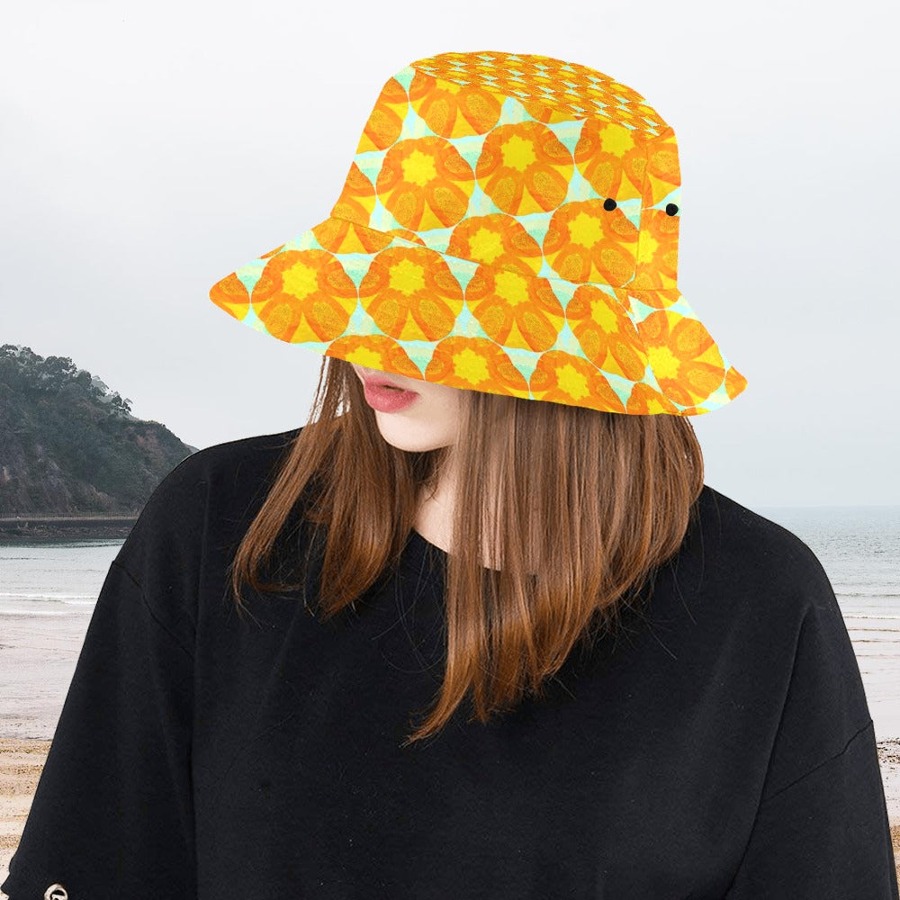 Women's All Over Print Bucket Hat - Papaya Sunflower