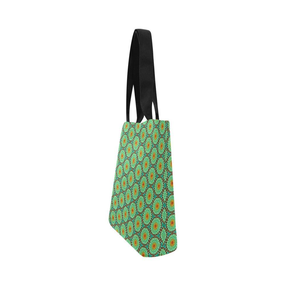 Canvas Tote Bag All Over Print - Green Tapa Circles