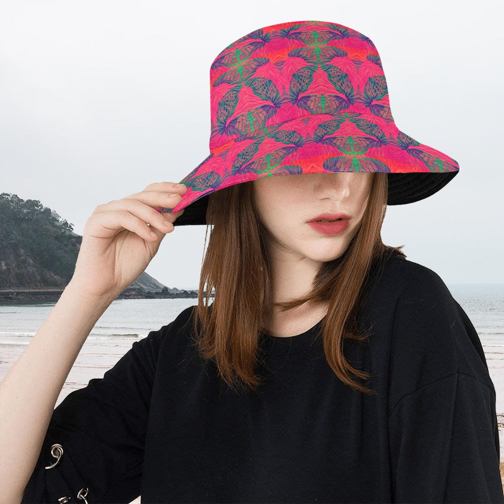 Women's All Over Print Bucket Hat - Red Thermal Butterfly