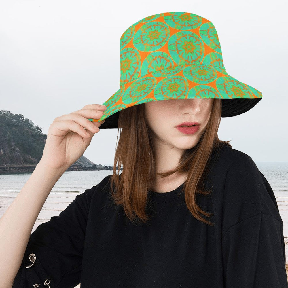 Women's All Over Print Bucket Hat - Green Hummingbird Circle