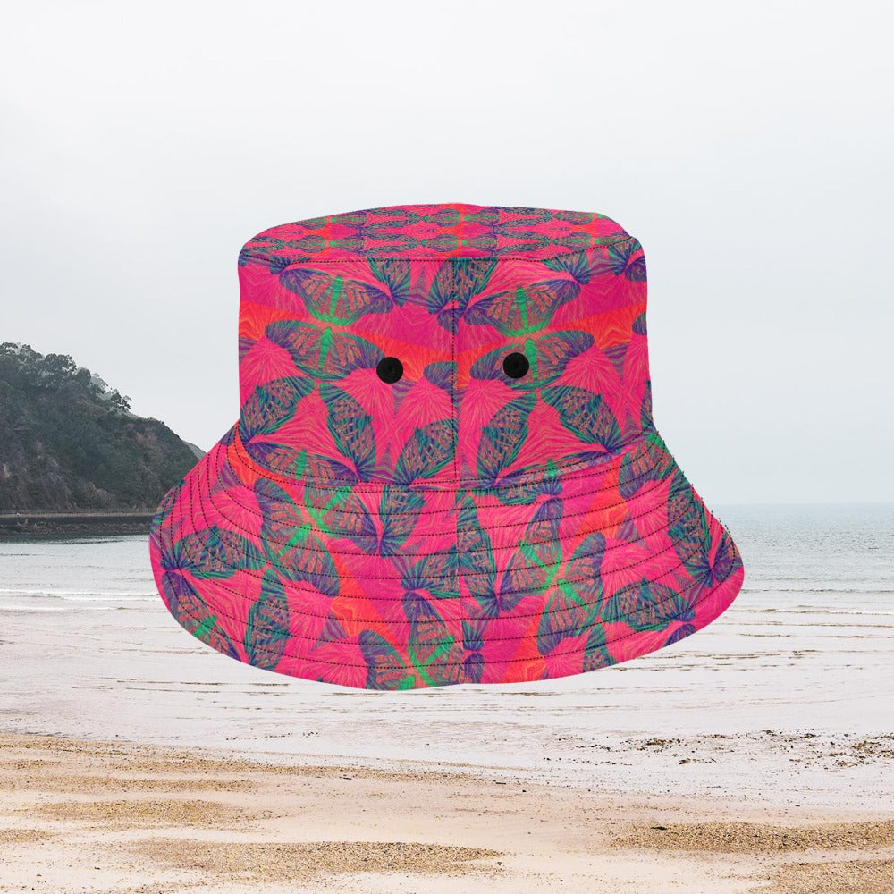Women's All Over Print Bucket Hat - Red Thermal Butterfly