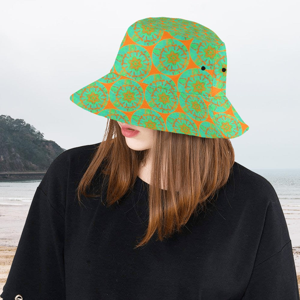 Women's All Over Print Bucket Hat - Green Hummingbird Circle